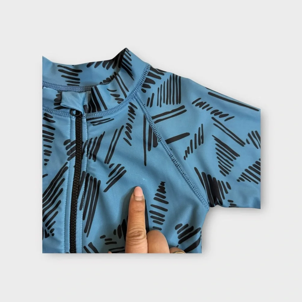 Tiny Tribe Scribble Marker Pattern Zip Up Blue Swim Rash Guard